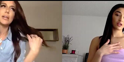 Two lesbian friends are rubbing pussies for one another over Skype