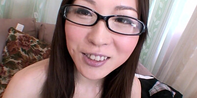 Nerdy looking Asian babe with a hairy pussy fucked and received a creampie