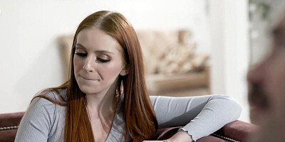 Daddy is testing out the pussy of his son's redhead girlfriend when he's not home