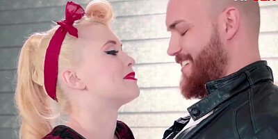 Handsome blonde Misha Cross gets turned on with her biker boy