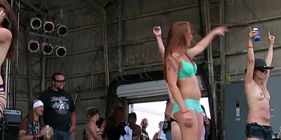 Slutty MILFs are dancing naked on stage at Iowa Biker Rally