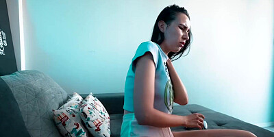 Why stepson fucks my mouth? step mom's risky cum in mouth on couch