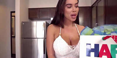 Full-bosomed MILF gets cock between big tits and then rides it