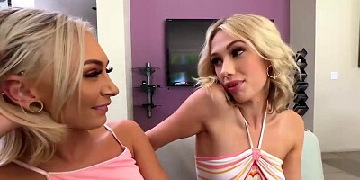 TWo cute blondes are sharing hard dick in this POV 3way