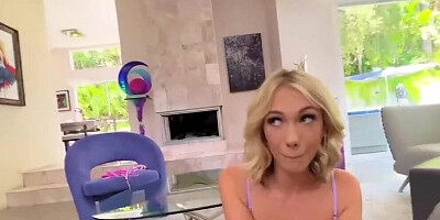 TWo cute blondes are sharing hard dick in this POV 3way