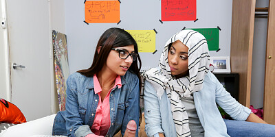 Arab girl teaches a hijab hoe how to suck dick properly