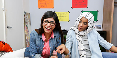 Arab girl teaches a hijab hoe how to suck dick properly