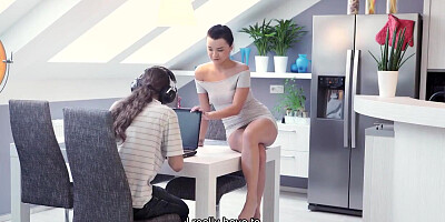 Old man bangs attractive cutie behind son's back