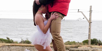 Public anal makes slender girl squirt and beg for jizz