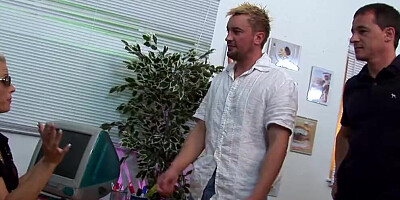 Good looking girls playing with multiple hard cocks together