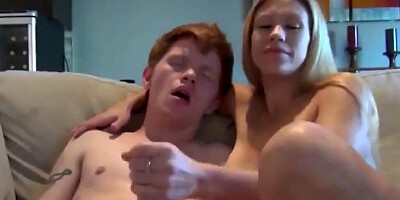 Blonde MILF gives pussy to her stepson while daddy is away