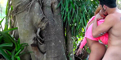Black brat wearing tiny shorts is fucked in an interracial by a young white neighbor