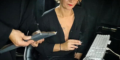 Slutty Blonde Boss Empties The Staff Balls Before Leaving The Office! - English Subtitles