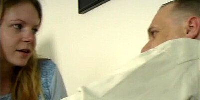 Barely legal teen chick is sucking off and banging a kinky old man
