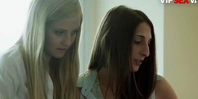 Jimena Lago and her stepsister are sharing dude's cock in 3some