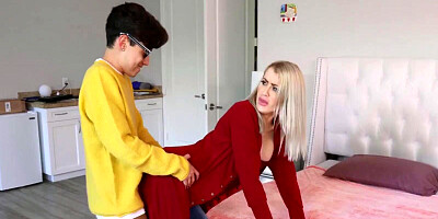 Busty blonde can't get enough of stepson's rock hard pecker