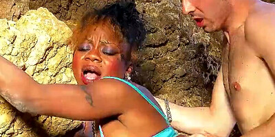 Black Ebony MILF Seduces Young White Guy to Fuck on Beach