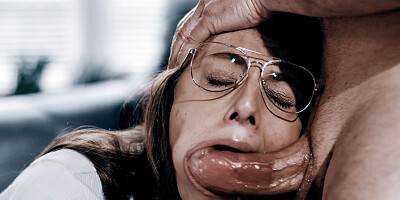 Nerdy schoolgirl is being treated by a perverted priest and his cock