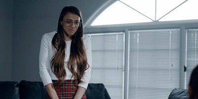 Nerdy schoolgirl is being treated by a perverted priest and his cock