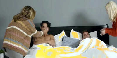 Two cougars and two horny guys are fucking in this 4some