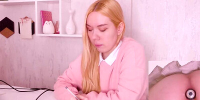 Helping my stepsister with homework but she's too distracted with vibro plug in her ass!