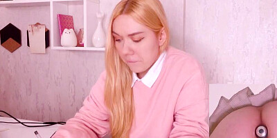 Helping my stepsister with homework but she's too distracted with vibro plug in her ass!