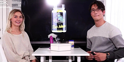 Lovely blonde babe is riding a handsome fella's dick on the bed