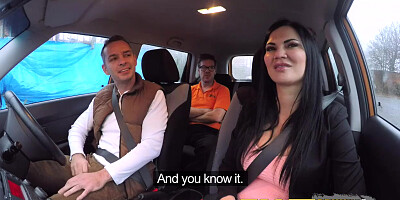 Fake Driving School exam failure ends in threesome double creampie