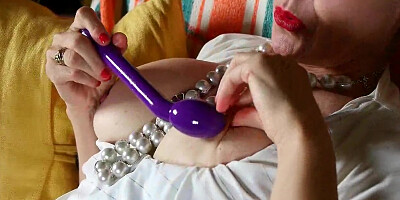 Pantyhosed mom fucks a dildo