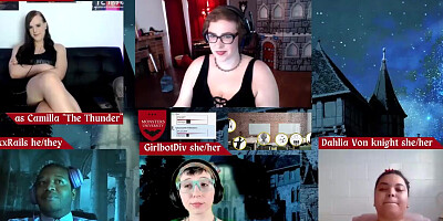 RPG Monsters U episode 16 with Jane Judge, RickyxxxRails, Roxxie Moth, Dahlia von Knight, and Girlbot Div DND Role Playing Game