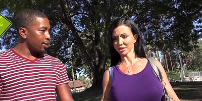 Guy watches his busty stepmom go black