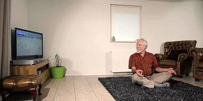 Teen Interrupts Grandpa from Yoga and Sucks his Cock Wet and Hard