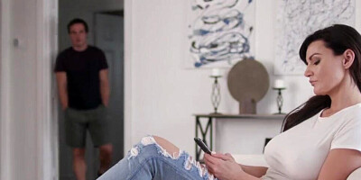 Brunette bombshell is being fucked by her very lucky stepson