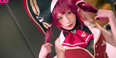 Cosplay web star with huge boobs cheating with her fans in the hotel