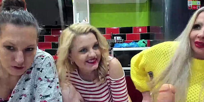 Three wild friends flirt in front of the camera