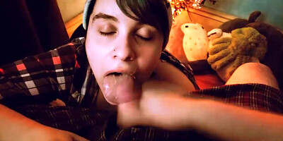 Sucking on daddy's little DICK on Christmas Eve