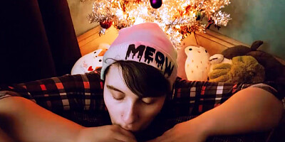 Sucking on daddy's little DICK on Christmas Eve