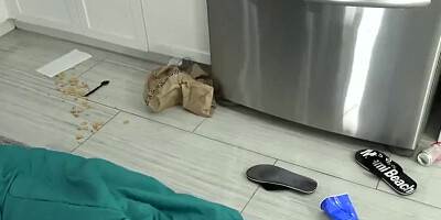 PropertySex - Fucking Hot Skinny Roommate in Messy Kitchen