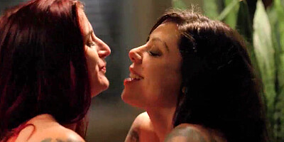 Horny big tit lesbian babes Karma RX, Tana Lea with amazing sexy tats fingering pussy deep and eating each other