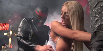 Stacey Saran Pulls Her Panties Aside To Fuck A Masked