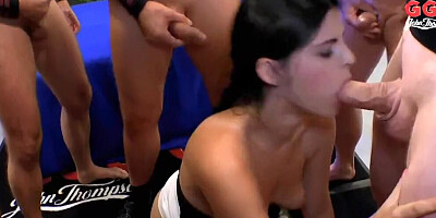 Cum-hungry babes are having their mouths full of hot jizz