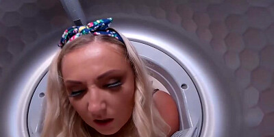 Blonde MILF with massive tits stuck in a washing machine and fucked rough