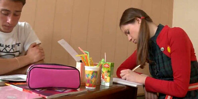 Cute girl lets her classmate fuck her in the butthole