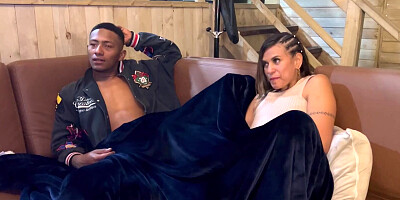 My stepsister fucks her boyfriend under the blanket next to me, ends in a delicious threesome