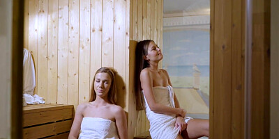 Lesbea Czech babes Alexis Crystal and Cindy Shine hot sauna