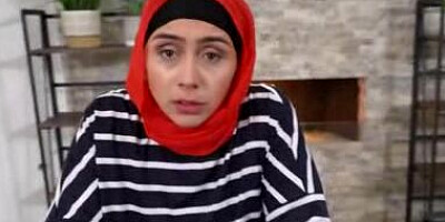 Muslim lady hides big natural tits and round ass under the covers