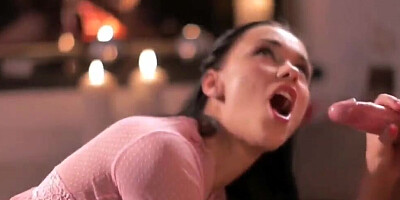 Beautiful brunette girl can't stop sucking that big hard cock