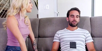 Blonde cutie rubs her pussy while being fucked in the ass