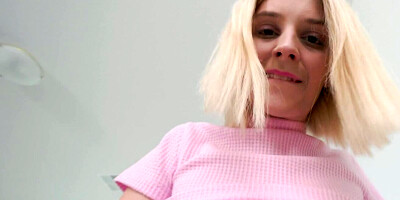 Cute blonde starlet Maria Anjel riding a large one