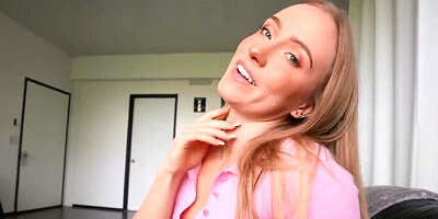 Scarlet Chase wearing glasses and taking her bf deep